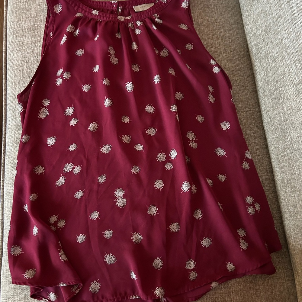 LOFT Dark Pink/wine Sleeveless Top with White Floral Design